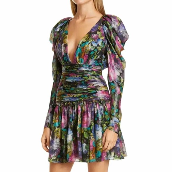 New Flor et. al Abigail Dark Floral Metallic Dress NWT Size 4 - Picture 5 of 17
